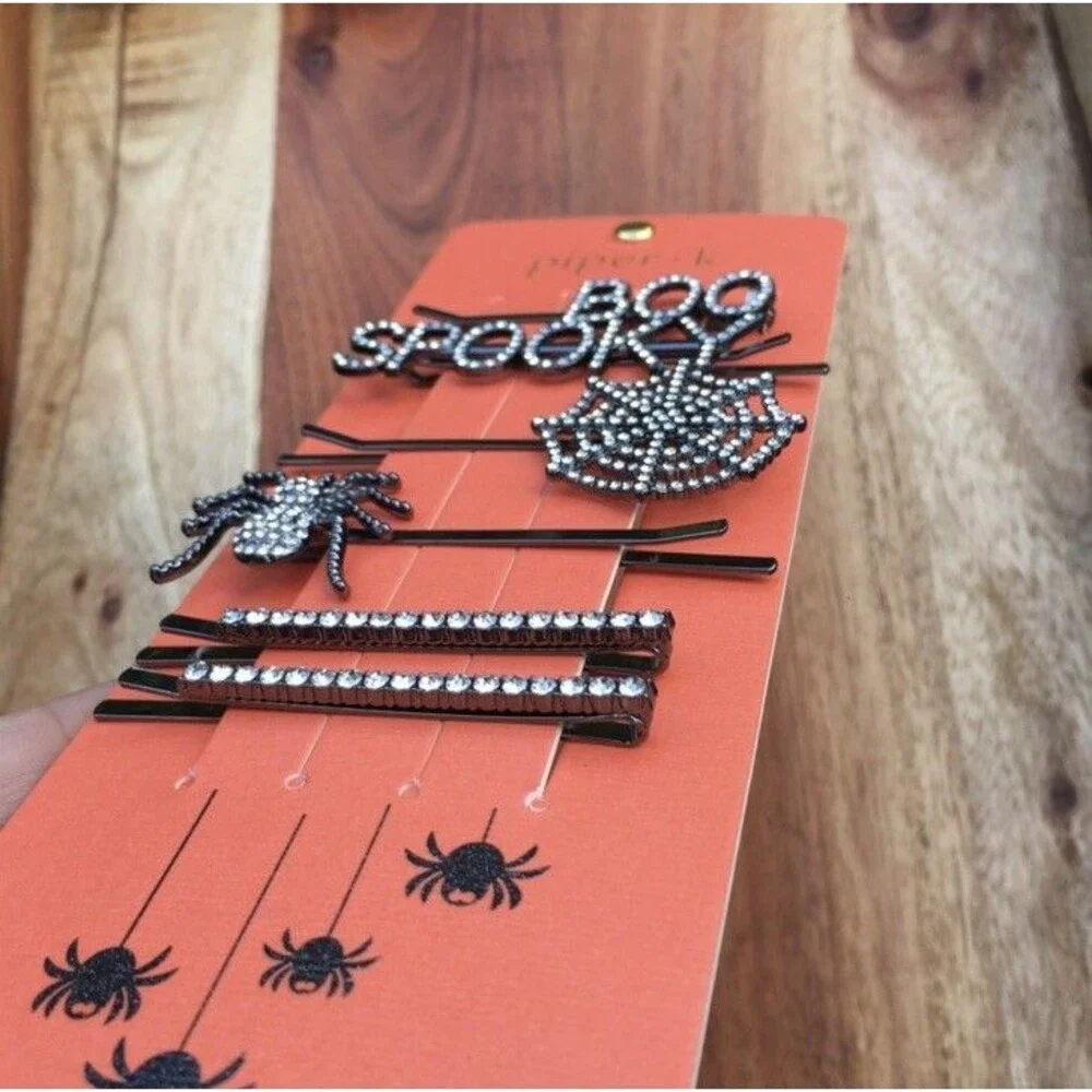 Piper K Hair Clips Pins Rhinestone Spider Web Set Costume Bling Halloween School